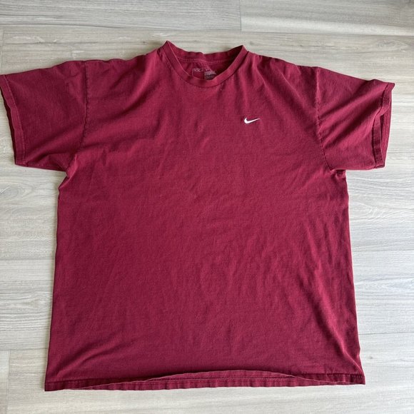 Vintage Nike T‎ Shirt Embroidered Swoosh Check Maroon Red Men’s Size 2XL XXL VTG - Picture 1 of 7